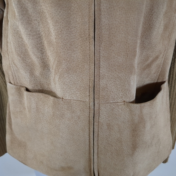 A.M.I. leather jacket with knit sleeves brown jacket, size PM - Picture 2 of 10